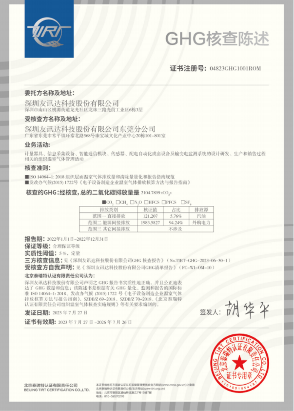 新蒲京娱乐场官网顺利获得GHG核查陈述、产品碳足迹证书